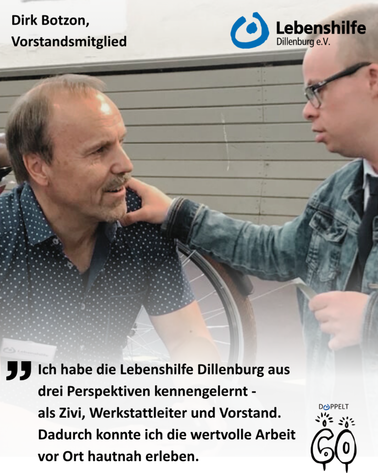 Dirk Botzon im Gespräch mit Mitarbeiter, Lebenshilfe Dillenburg e.V., gelebte Inklusion im Alltag.