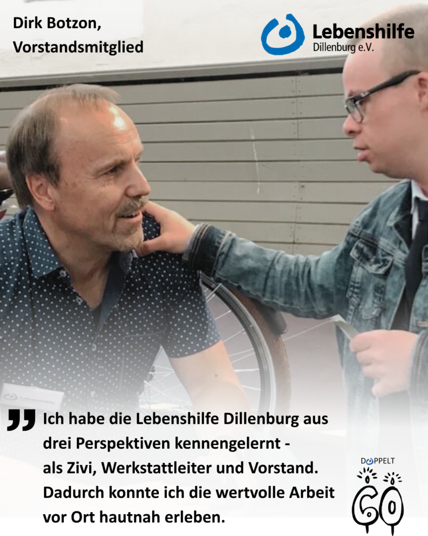 Dirk Botzon im Gespräch mit Mitarbeiter, Lebenshilfe Dillenburg e.V., gelebte Inklusion im Alltag.