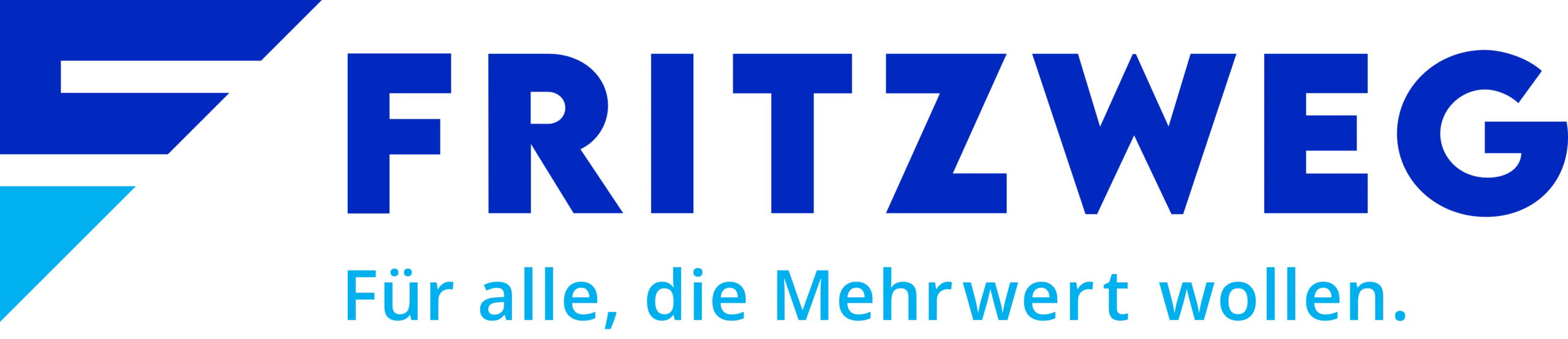 FRITZWEG Logo in Blau mit Claim „Für alle, die Mehrwert wollen“