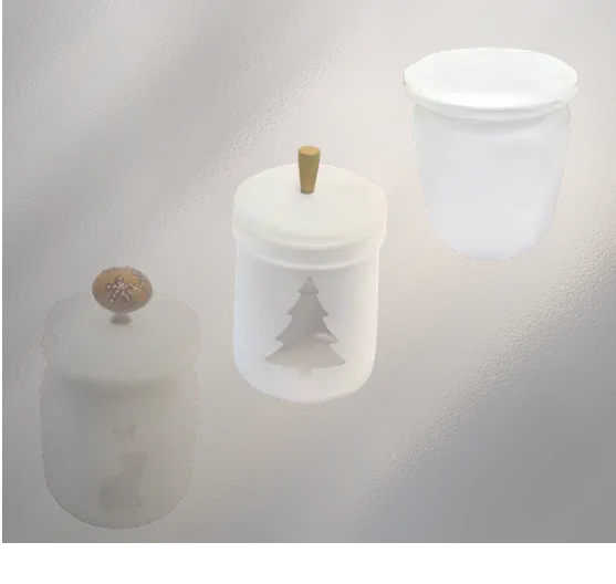 Drei Frostglasdosen mit Rentier- und Tannenbaum-Motiv, winterliche Weihnachtsdeko-Set.