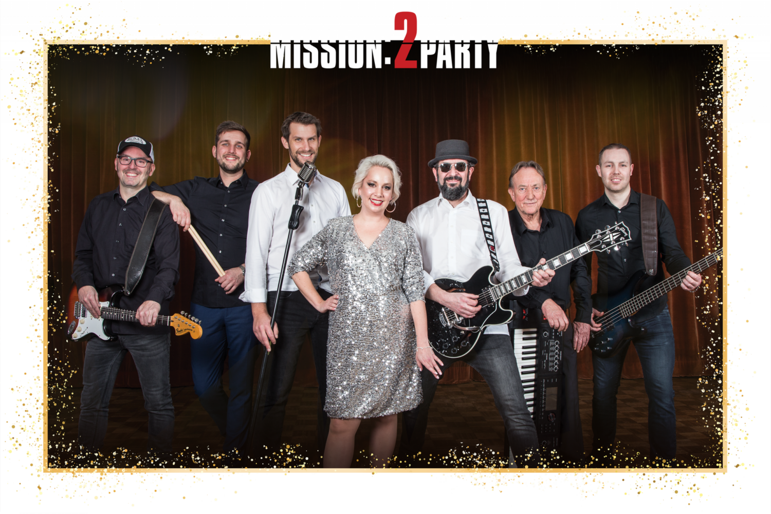 Mission2Party Live-Band als Gala-Hauptact mit sieben Musikern auf der Bühne.
